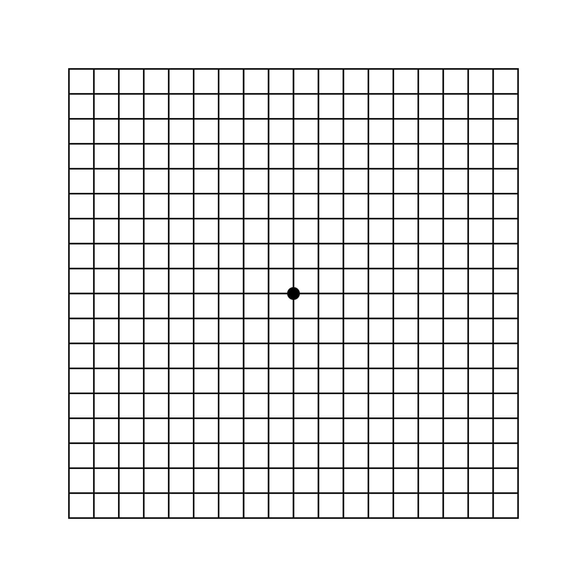 Amsler-Sehtest zur Früherkennung von Netzhauterkrankungen, bei dem sich ein kleiner schwarzer Kreis innerhalb eines Gitters befindet