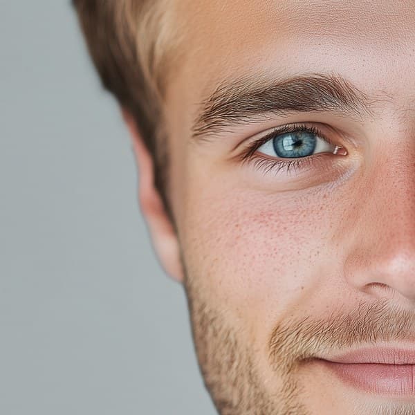 Junger Mann, halbes Gesicht, Nahaufnahme
